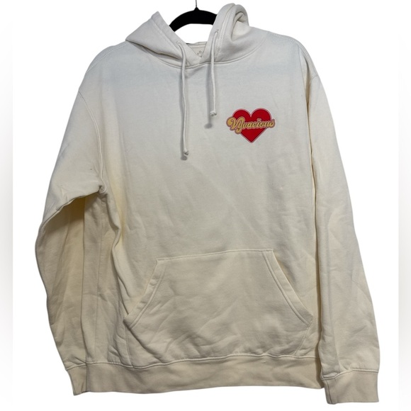 Vyvacious Fashion Cream White "Vivacious" Red Heart Logo Hoodie Sweatshirt M - Picture 2 of 4
